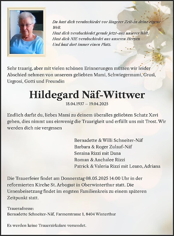 Todesanzeige von Hildegard Näf-Wittwer