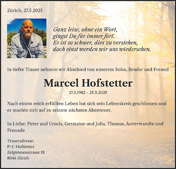 Todesanzeige von Marcel Hofstetter