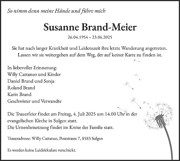 Todesanzeige von Susanne Brand-Meier