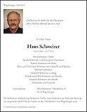 Todesanzeige Hans Schweizer, Wigoltingen
