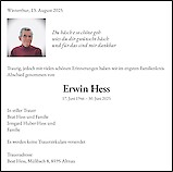 Todesanzeige Erwin Hess, Winterthur