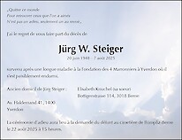 Todesanzeige Jürg W. Steiger, Yverdon-les-Bains