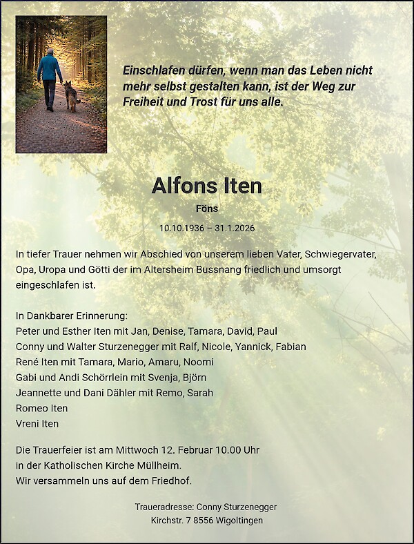 Todesanzeige von Alfons Iten