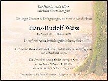 Todesanzeige Hans-Rudolf Weiss