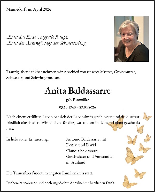 Todesanzeige von Anita Baldassarre, M&auml;nnedorf