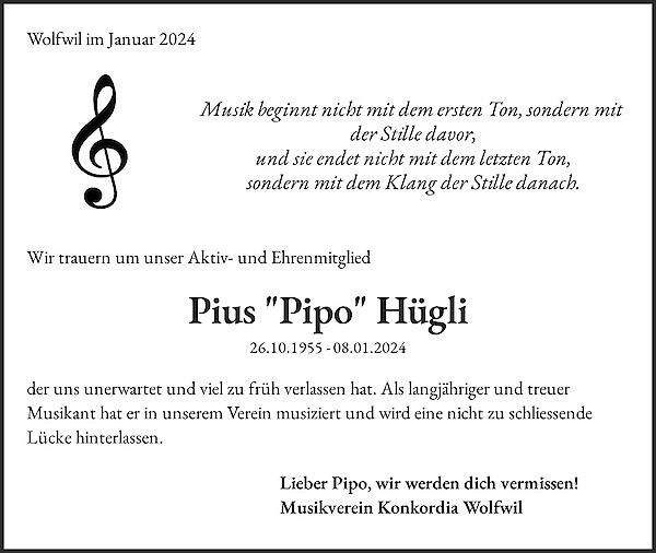 Todesanzeige von Pius "Pipo" Hügli