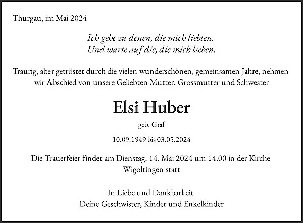 Todesanzeige von Elsi Huber