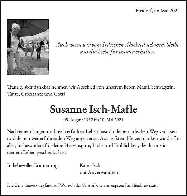 Todesanzeige von Susanne Isch-Mafle