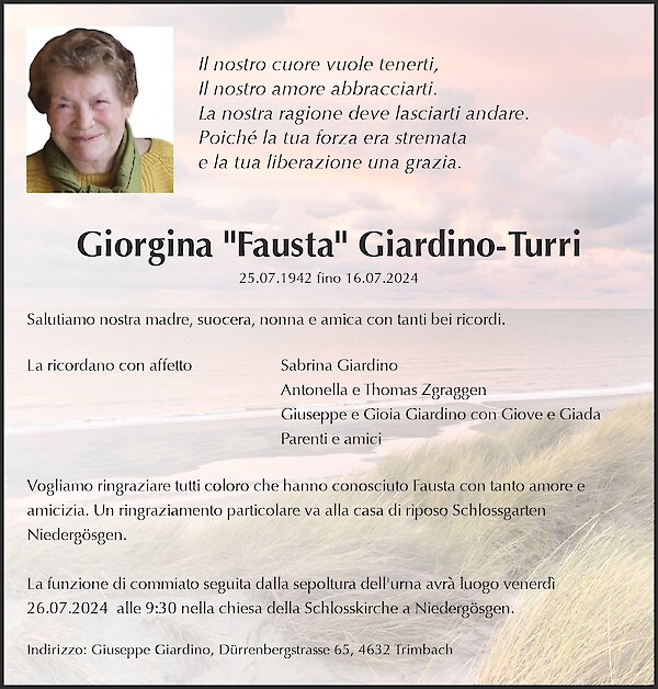 Todesanzeige von Giorgina "Fausta" Giardino-Turri