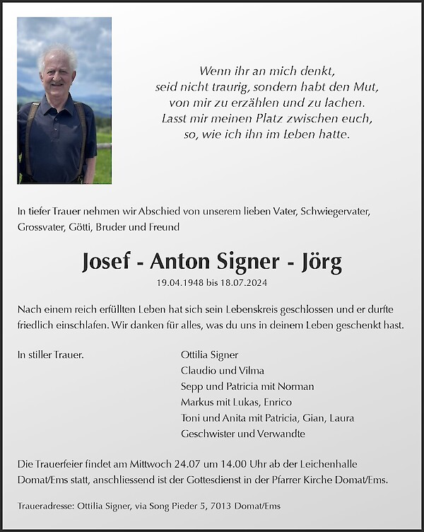 Todesanzeige von Josef - Anton Signer - Jörg, Domat/Ems