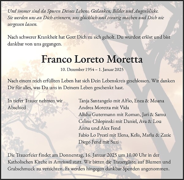 Todesanzeige von Franco Loreto Moretta