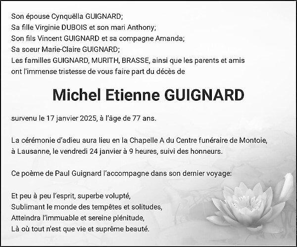 Todesanzeige von Michel Etienne GUIGNARD