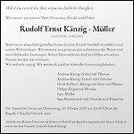 Todesanzeige Rudolf Ernst Känzig - Müller, Zürich